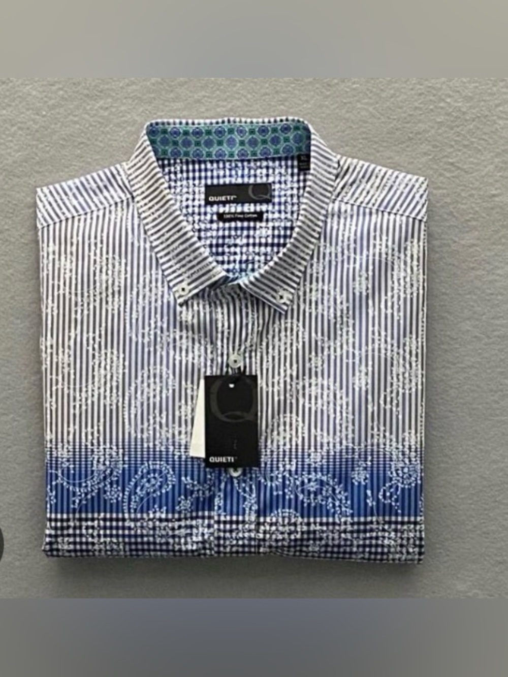 Quieti, Men's, Blue Striped & Paisley, Button-Down Shirt, size medium